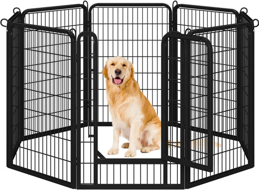 Yaheetech Puppyren 8 Panelen 100 x 68 cm - Zwart - Opvouwbare Hondenren met Deur voor Puppies en Kleine Huisdieren