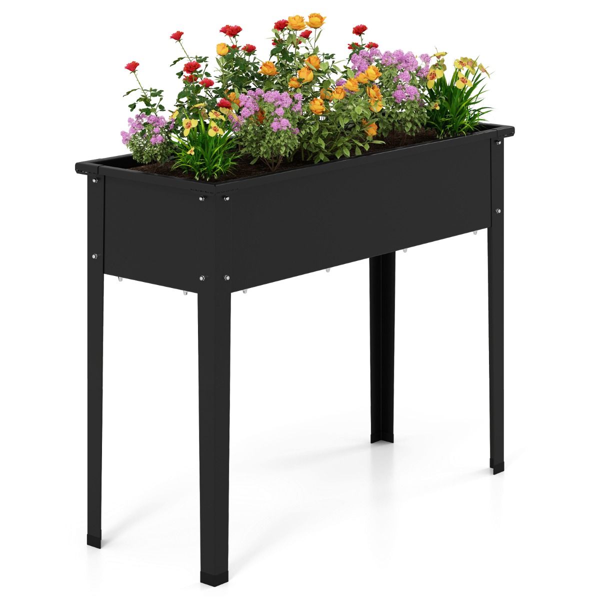 Coast Verhoogde Plantenbak - metalen tuinbak met poten - afwateringsgaten - zwart - 100 x 40 x 80 cm