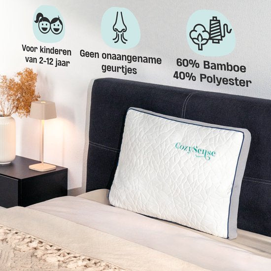 CozySense® Kinderkussen - Hoofdkussen Kind - Peuterkussen - Versnipperd Traagschuim + Micro-Vezels - Verkoelende Technologie - Vulbaar - Incl. Extra 100g Schuim - 40x55 cm - Kinderen 2-12 jaar