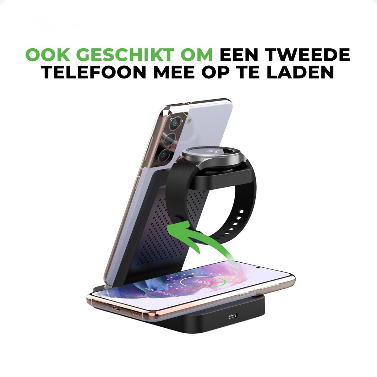 iSetchi Draadloos 3-in-1 Oplaadstation - LED-indicator - 15W Snelladen - Zwart