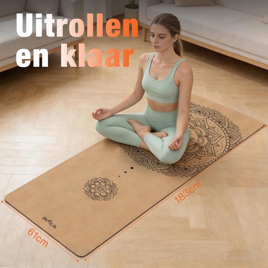 DH FitLife Kurken Yogamat - Mandala Harmony - 183 x 61 cm - 6 mm - Met Draagriem