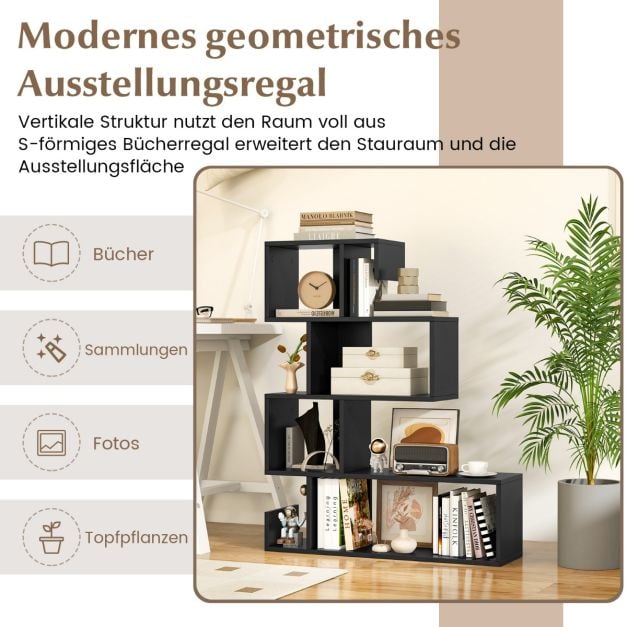 Coast S-vormige Boekenkast met 5 Niveaus – 80 x 22 x 100 cm – Zwart