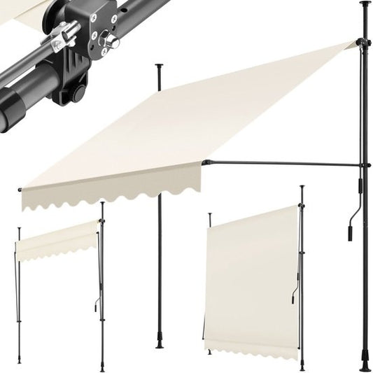 tectake - klemluifel - Zonnescherm – Zonneluifel - Verstelbaar - Klem-zonwering - Zonnescherm Balkon - 200 x 180 cm - beige – zonwering - 404957