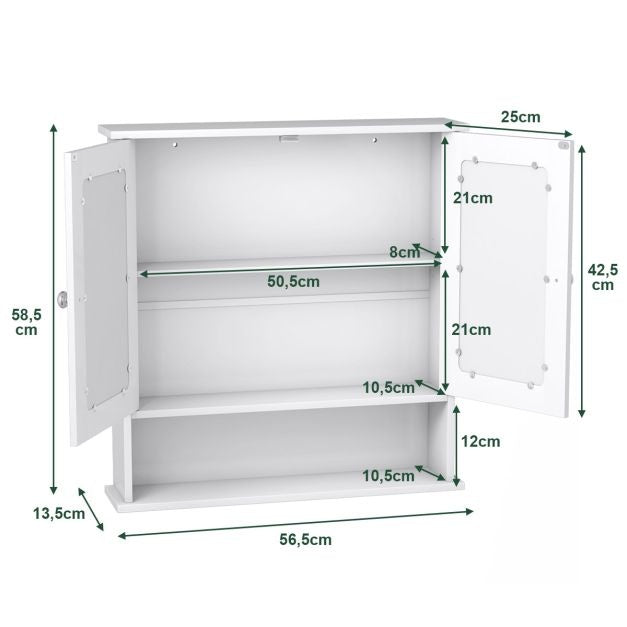 Coast Badkamerkast met spiegel & legplank - 58,5 x 56,5 x 13,5 cm - Wit