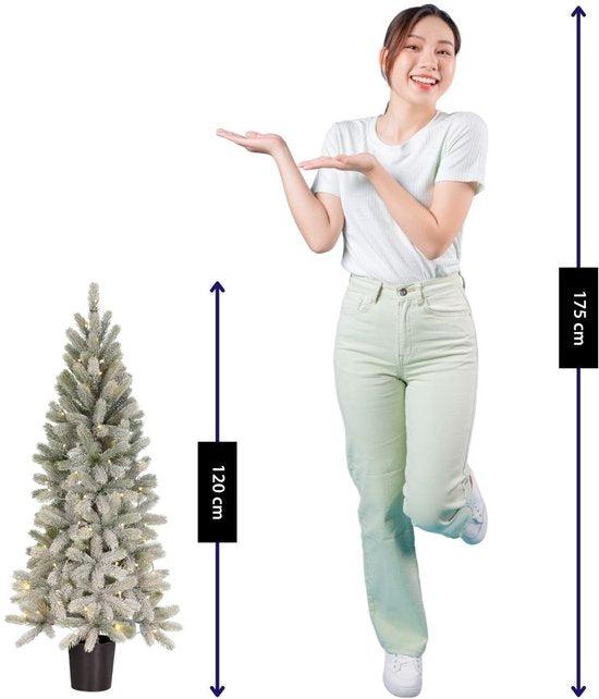 Black Box Trees Nagoya Kunstkerstboom met Verlichting H120 x Ø60 cm - Kerstboom met Besneeuwde Takken - Kunstboom met 212 PE Dennentakjes - Slank Model Ø60 cm - Groen