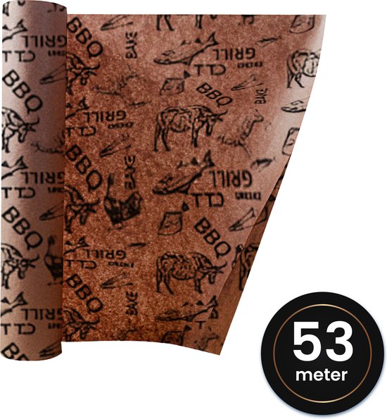 TTD® Butcher Paper XXL met Voedselveilige Print - 53 meter - Professioneel 100% Natuurlijk Slagerspapier van Houtpulp - BBQ Accesoires - Barbecue - Houtvezels - Ongecoat Slagerspapier