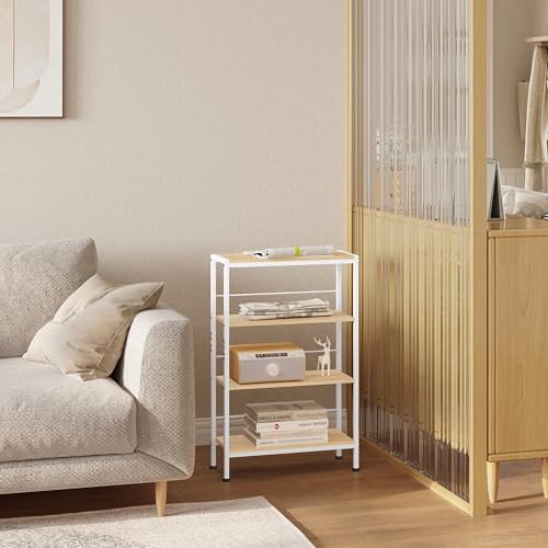 Woltu Hoekplank met 4 Niveaus Nordic Stijl - Hout en Metaal Licht Eiken + Wit - 50 x 20 x 78 cm