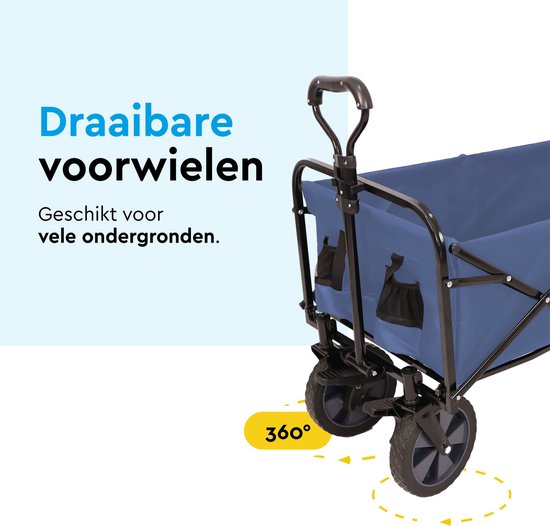 BRASQ Bolderkar Opvouwbaar - 100 Liter - 80 KG Draagkracht - Draaibare wielen mét rem - 90x51x100 CM - Verstelbare hendel - Inklapbare Bolderwagen - Compact – Blauw
