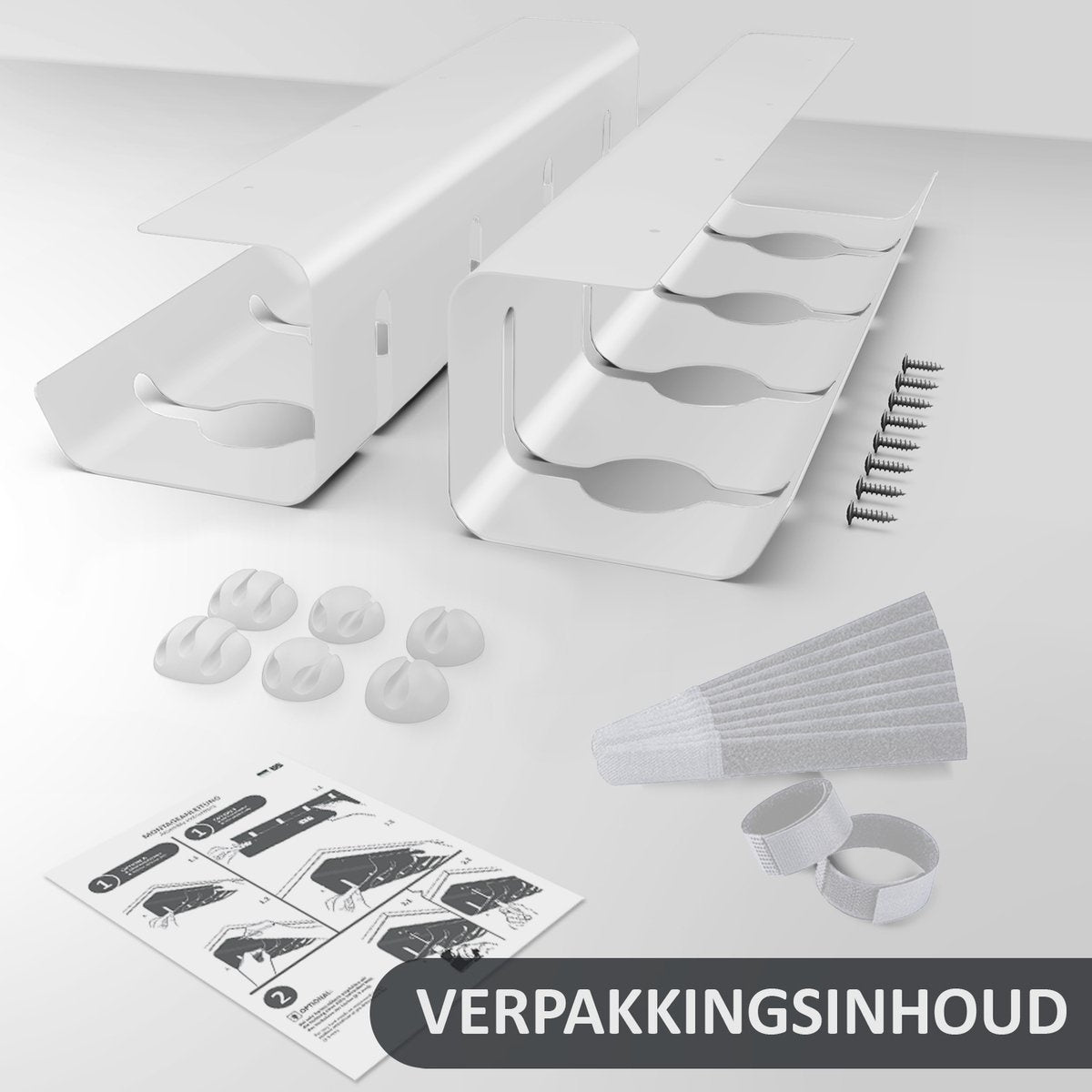 Stilemo Kabelgoot Bureau 2 Delig - Cable Management - Kabelhouder 43 CM - Kabel Organiser 5 KG Draagkracht - Wit