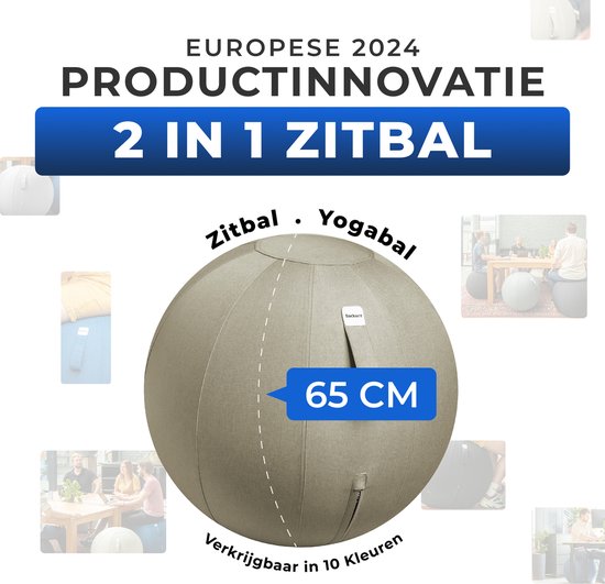 Backerz Zitbal 65 CM - Zitballen met Hoes Linnen - Ergonomische Bureaustoel Kantoor en Thuis - Luxe Yoga Bal - Zand Grijs