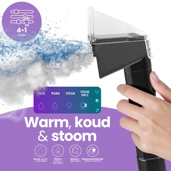 Hendriqs® 4-1 Tapijtreiniger - 105 °C Stoomreiniger met Anti-Verstopping Functie & Wieltjes en Automatisch Snoeroprolsysteem - Zetelreiniger - Draagbare Vlekkenreiniger - Bank Reiniger - Meubelreiniger - Bankreiniger - Reinigingsmachine
