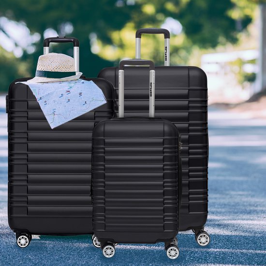 TRVLMORE Kofferset - 3 Delig - 38L Handbagage + 70L en 110L Ruimbagage - Lichtgewicht - Trolley - Reiskoffer Set - Zwart
