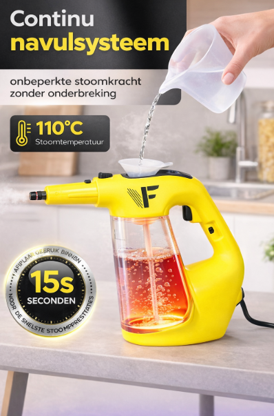 Neighbour's Friend 2-in-1 Stoomreiniger met Dweilfunctie 120 cm – Handstoomreiniger 1500 W – 450 ml – 4 m Snoer – Geel