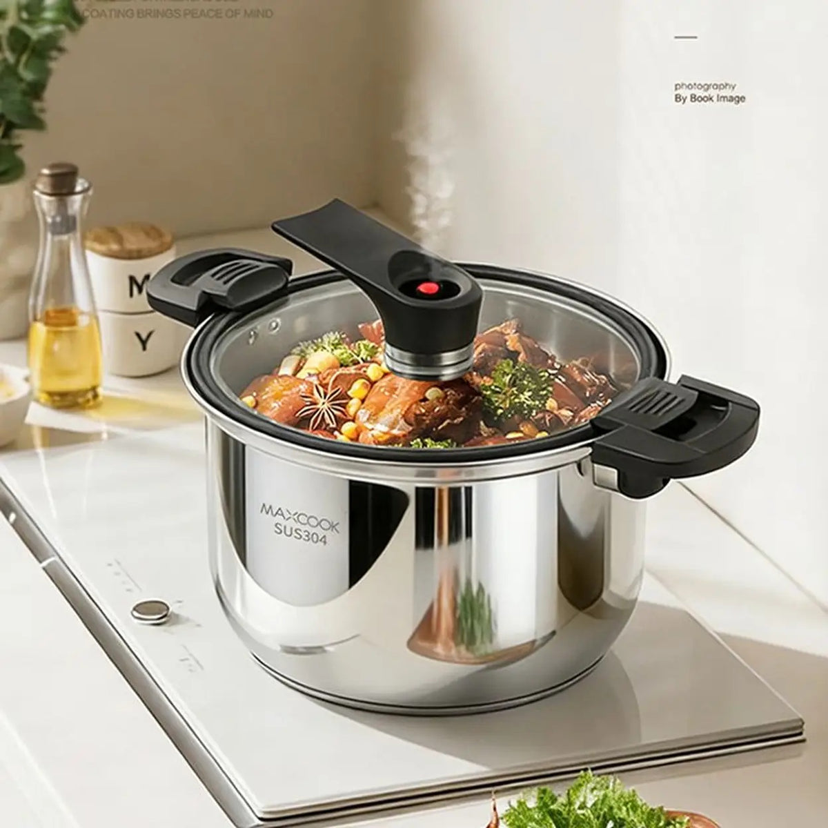 Maxcook Microdruk Soeppan met Deksel - RVS 304 - 24 cm - 6 L
