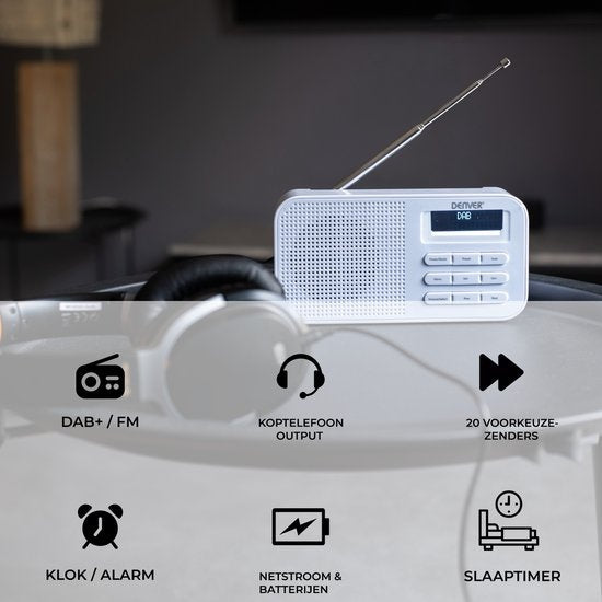 Denver DAB Radio - Keukenradio - FM Radio - Draagbare Radio - Batterijen & Netstroom - DAB42 - Wit