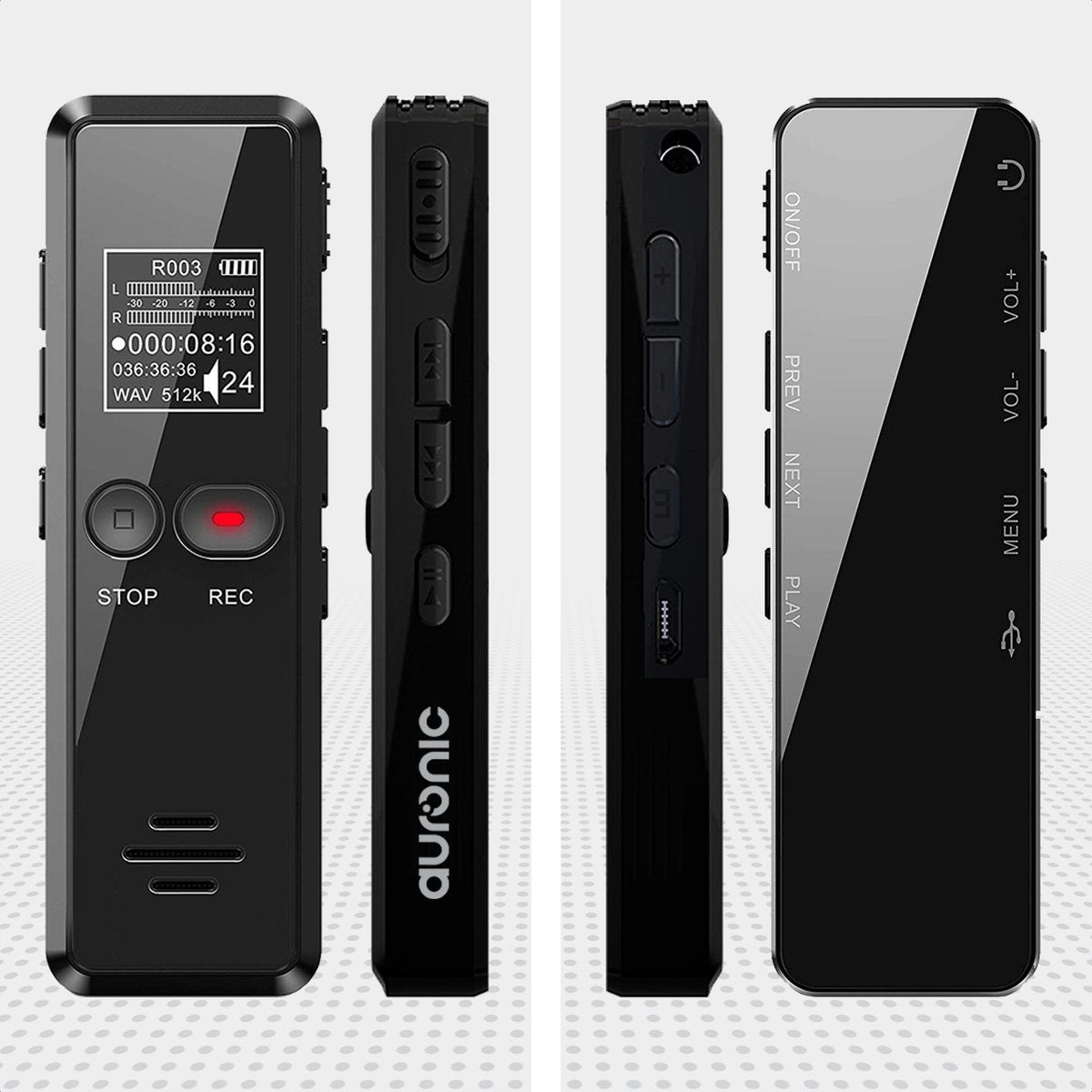 Auronic Digitale Voice Recorder - Dictafoon - 8GB Opslag - Ruisonderdrukking - USB Oplaadbaar - Zwart