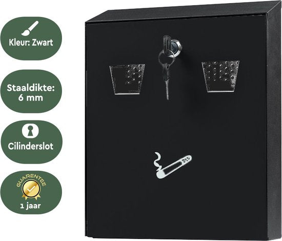 BRASQ Wandasbak Zwart - Asbak - Asbak voor Buiten - Muurasbak afsluitbaar