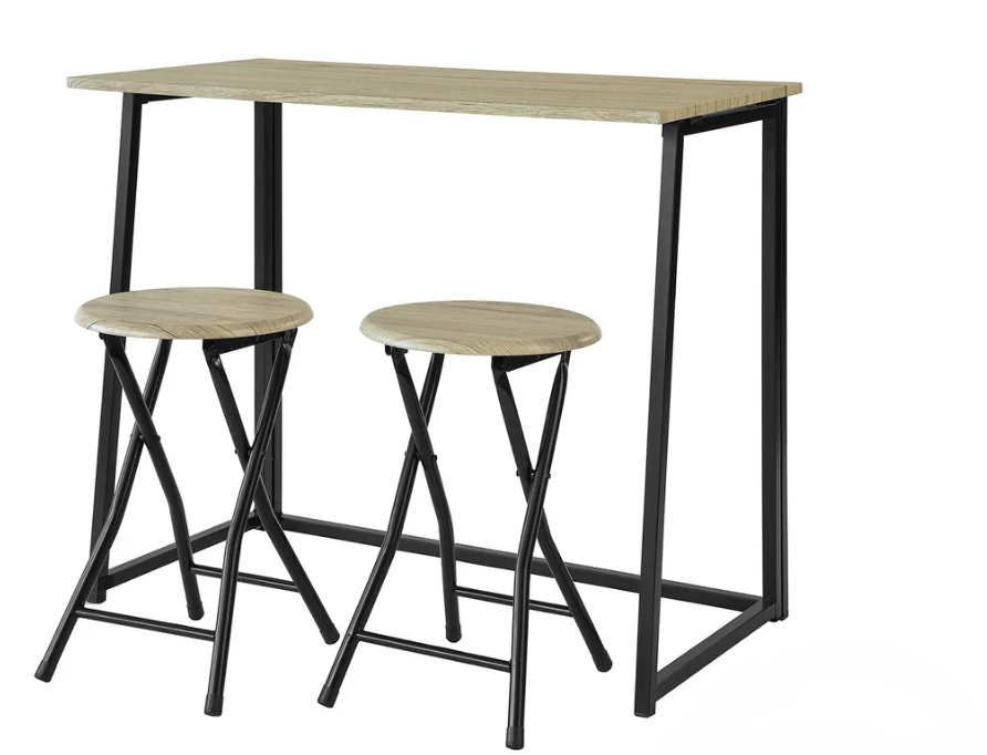 SoBuy Eettafel - 3 Delig - Klaptafel - 2 Krukken - Keukentafel - 90 x74 x 45 cm - Zwart Houten