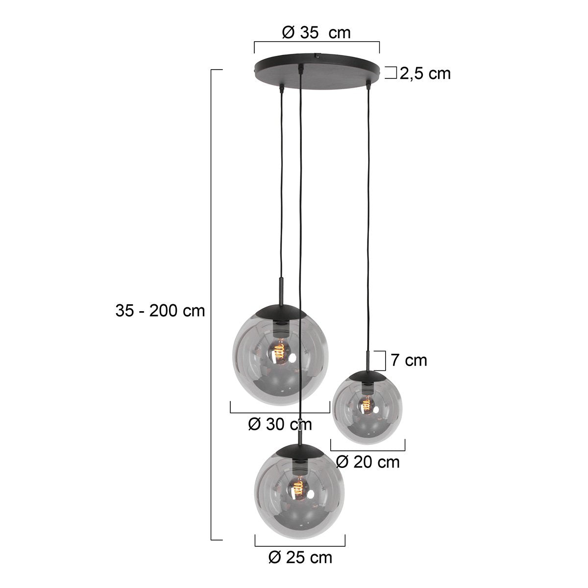 Steinhauer - hanglamp - Bollique LED - zwart - glas metaal - Ø 40cm - E27 - 3123ZW