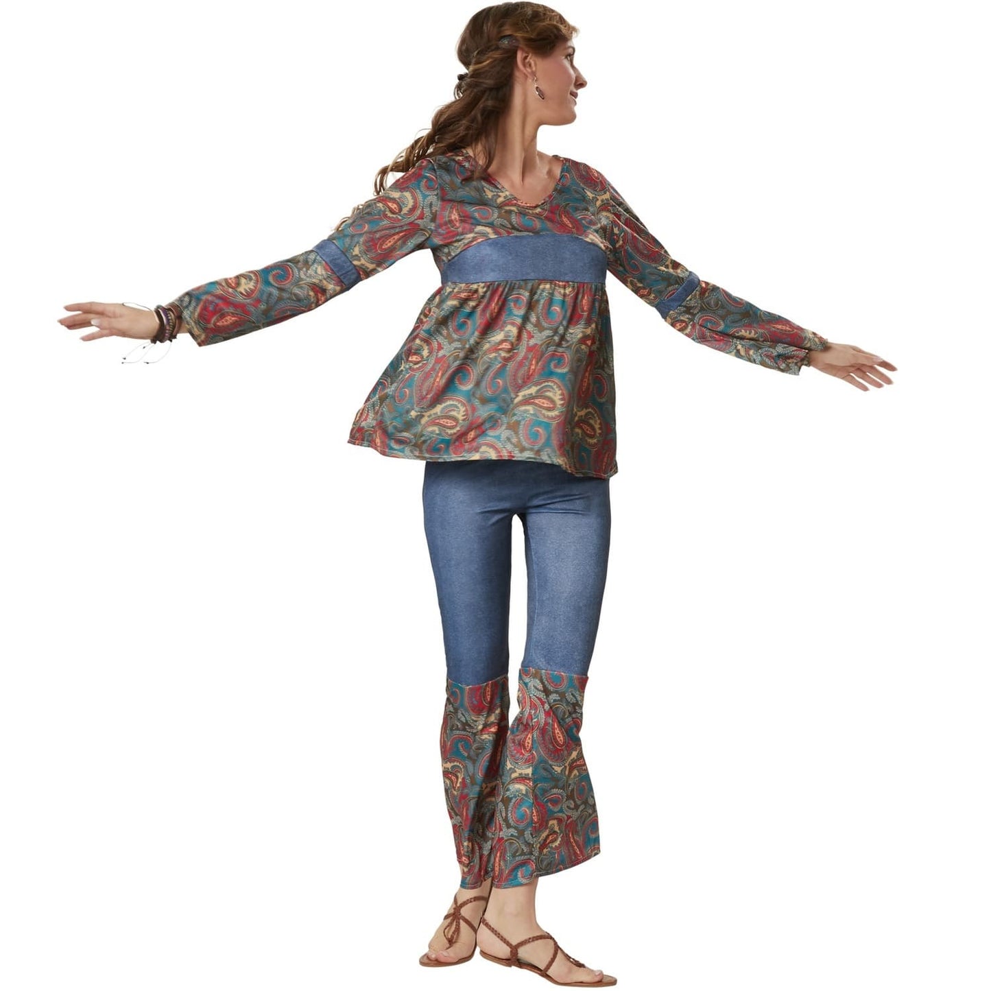 hippie girl harmony kostuum - dames maat l - multicolor - broek met elastiek en wijde pijpen