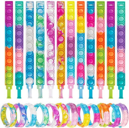 Partizzle 24x Fidget Toys Pop It Armbanden Pakket - Armbandjes Uitdeelcadeautjes - Grabbelton Traktatie Cadeautjes - Voor Kinderen & Peuters