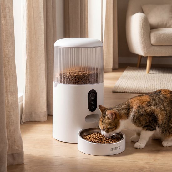 Princess Automatische Voerbak - HD Camera & Smart - 4 Liter – Kat & Hond - App‑Bediening – Geplande Voeding – Roestvrijstalen Kom – Back-up Batterij - Voerautomaat - Voerdispenser - 610045