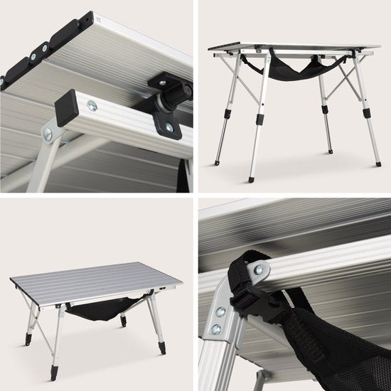 TRVLMORE Campingtafel Verstelbaar - 90x52x71cm - Inklapbare Tafel met Aluminium Frame - Lichtgewicht - Kampeertafel - Klaptafel - Zilver