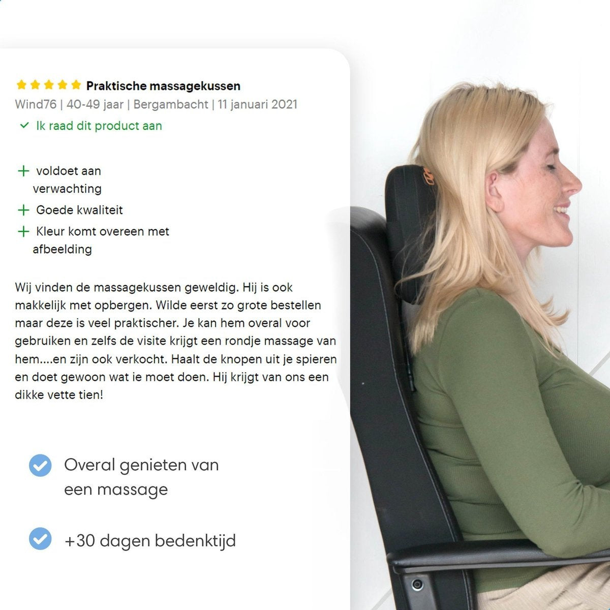 Lifeproducts - Oplaadbaar Shiatsu-massagekussen - Massager met warmtefunctie - Zwart
