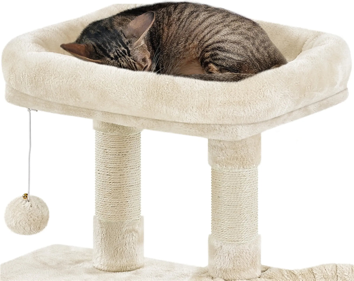 Yaheetech Krabpaal met Grot en Ligmuld - 96 cm hoog - 80,5 x 39,5 cm - Beige