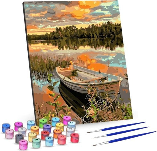 Rubye® Schilderen Op Nummer Volwassenen – Bootje op het Meer – 40x50cm