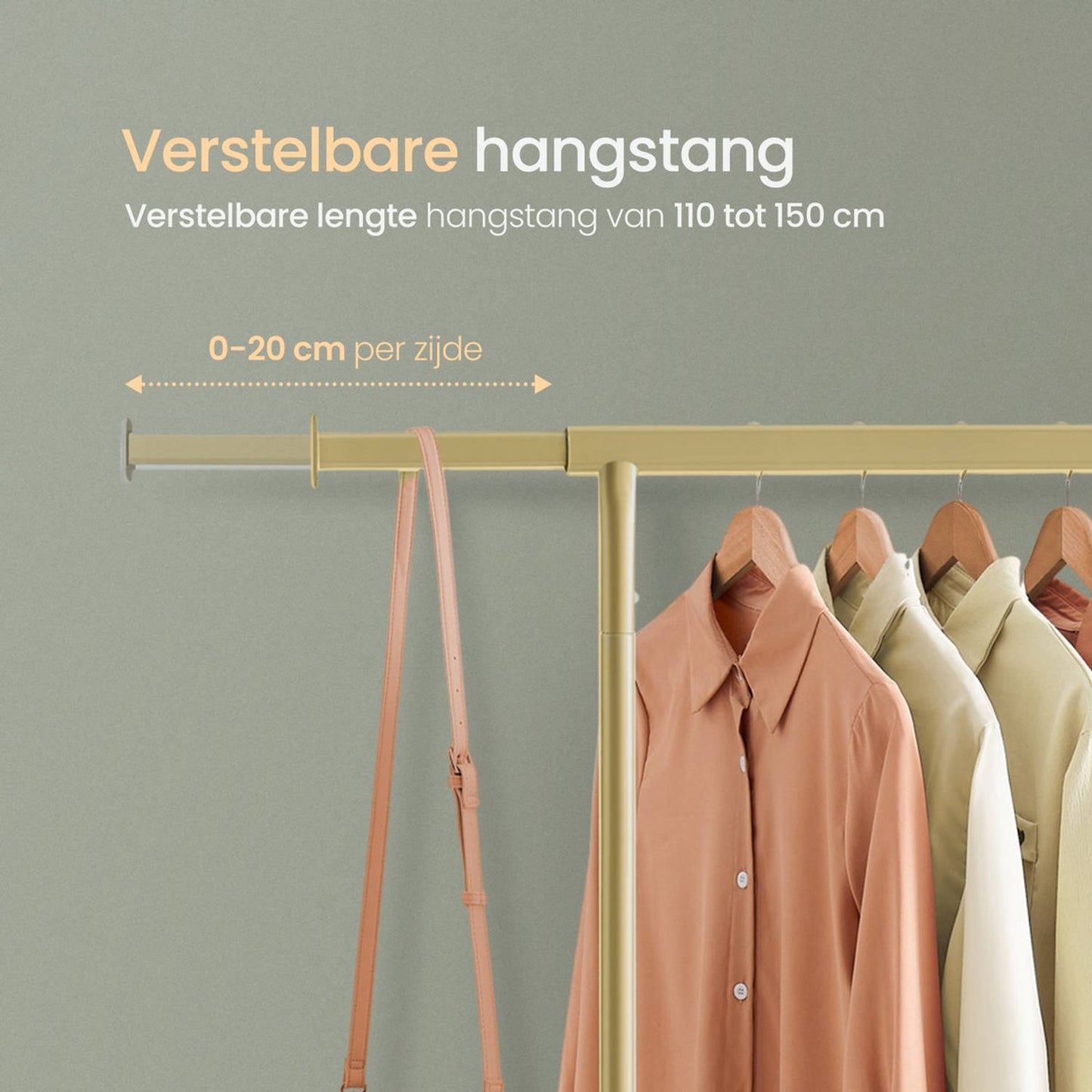 O'DADDY® Kledingrek Op Wielen - Tot 130 Kg Draagvermogen - RVS - 45 x 150 x 162.8 cm - Goud