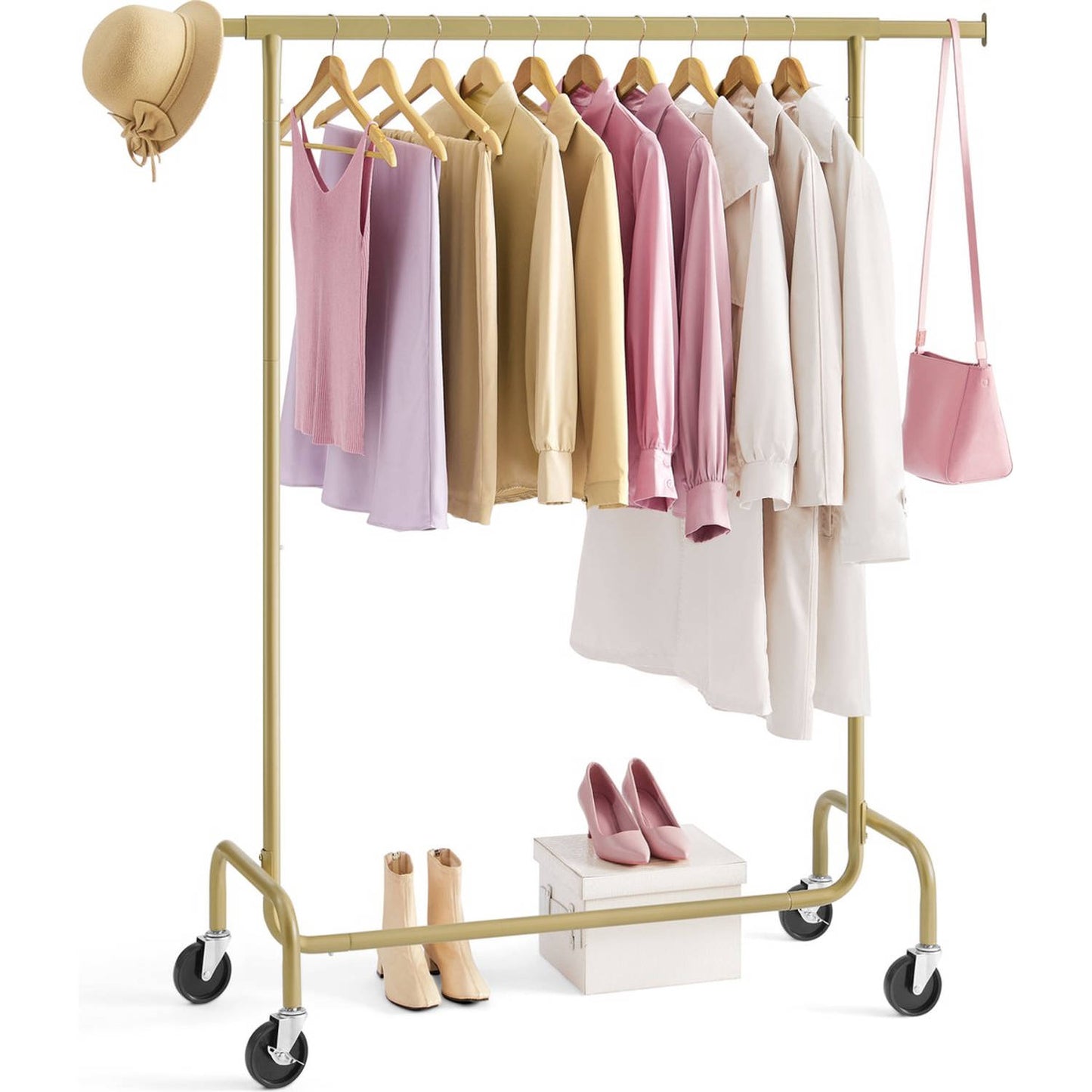 O'DADDY® Kledingrek Op Wielen - Tot 130 Kg Draagvermogen - RVS - 45 x 150 x 162.8 cm - Goud