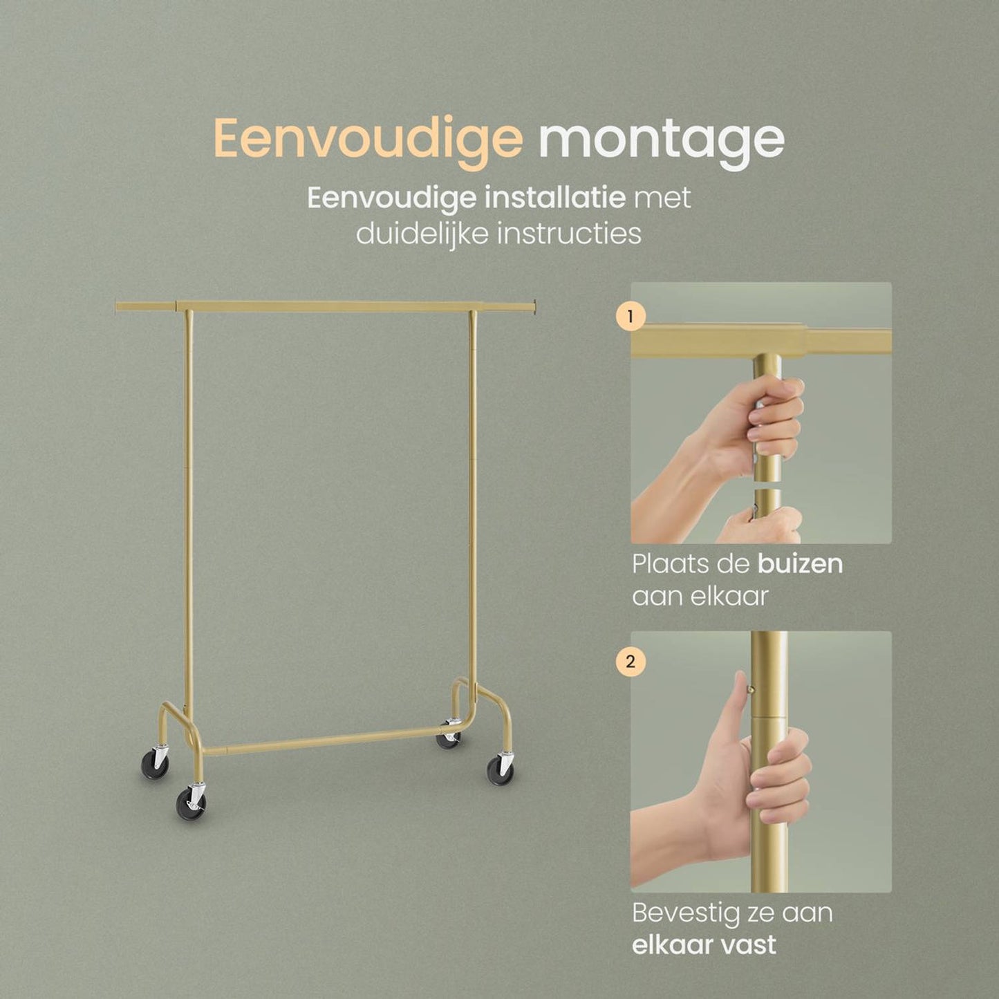 O'DADDY® Kledingrek Op Wielen - Tot 130 Kg Draagvermogen - RVS - 45 x 150 x 162.8 cm - Goud