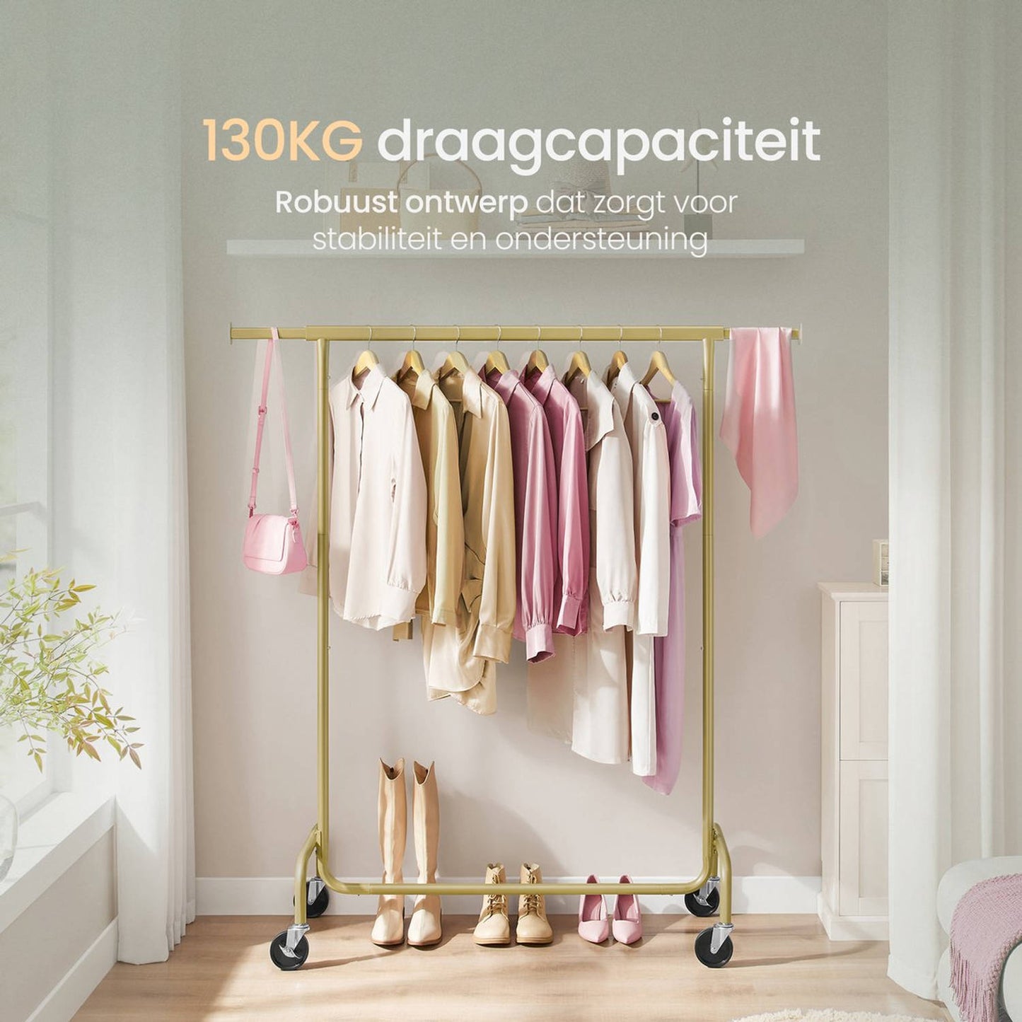O'DADDY® Kledingrek Op Wielen - Tot 130 Kg Draagvermogen - RVS - 45 x 150 x 162.8 cm - Goud