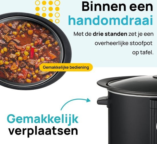 MOA Slowcooker Digitaal - 6,5 liter - Zwart - BPA vrij - SC65DB