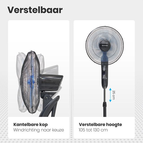 Auronic Statiefventilator - Staande Ventilator met Afstandsbediening - Timer - 50W - 53dB - Zwart