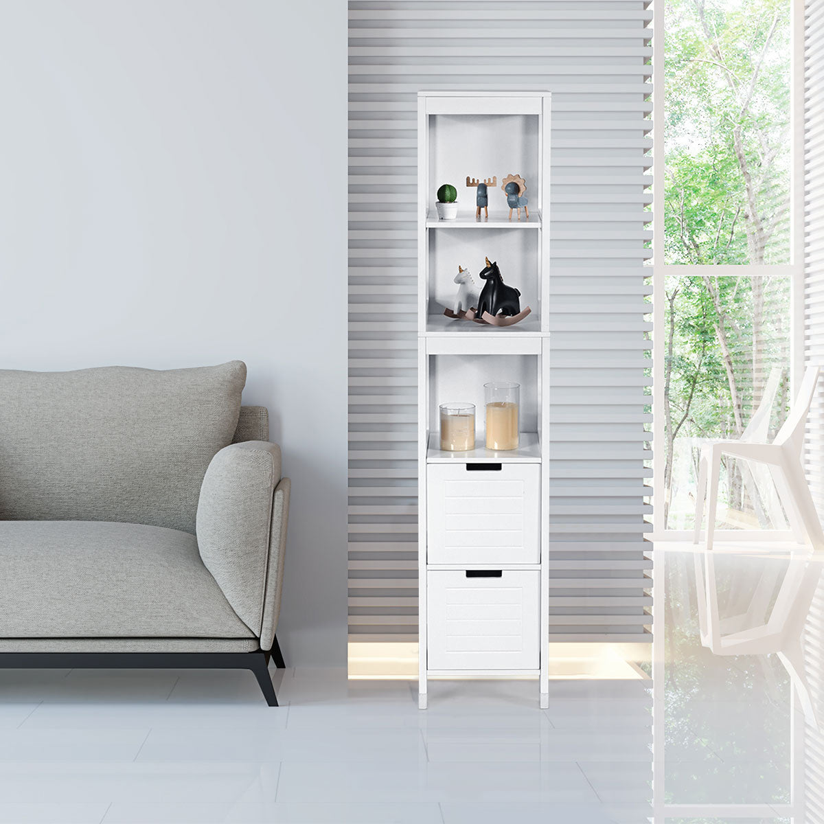 Coast badkamer hoge kast badkamer kast badkamer kast met 2 laden houten wit 30 x 30 x 144,5 cm