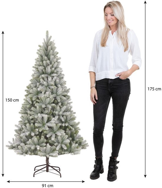 Black Box Trees Nagoya Kerstboom Frosted met Scharnierconstructie - Kunstboom met Volle Uitstraling en 738 Takken - Kerstversiering voor Binnen - H150 x Ø91 cm - Groen