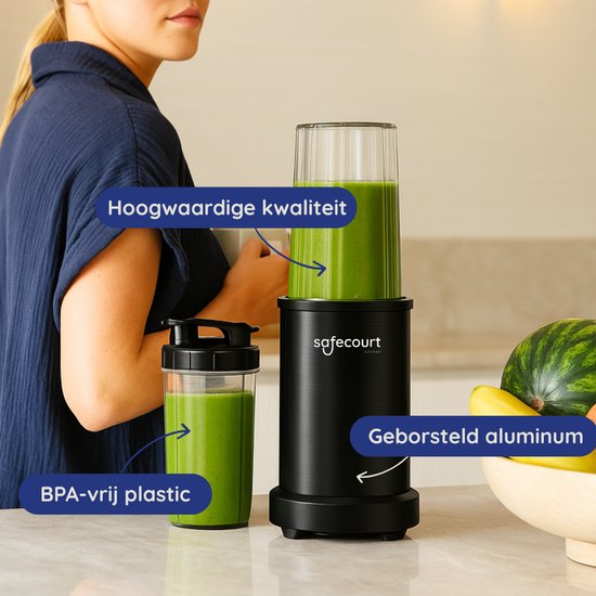 Safecourt Kitchen Blender – Incl. 2 To Go Bekers  – 1000 W – 700 ml & 350 ml – Zwart