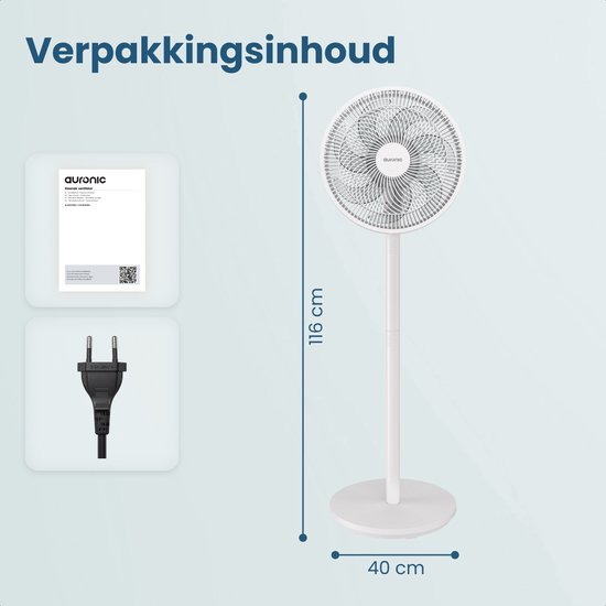 Auronic Staande Ventilator - 3 Snelheden - 85° Oscillatie - Verstelbaar 70-116 cm - Wit