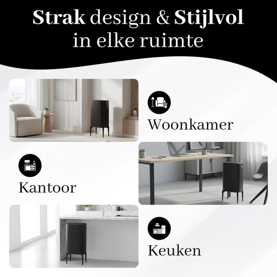 Bayt Prullenbak op pootjes - Prullenbak 60 Liter vuilniszakken - Prullenbak met Sensor - Vuilnisbak - Afvalbak - RVS - Zwart - 53L