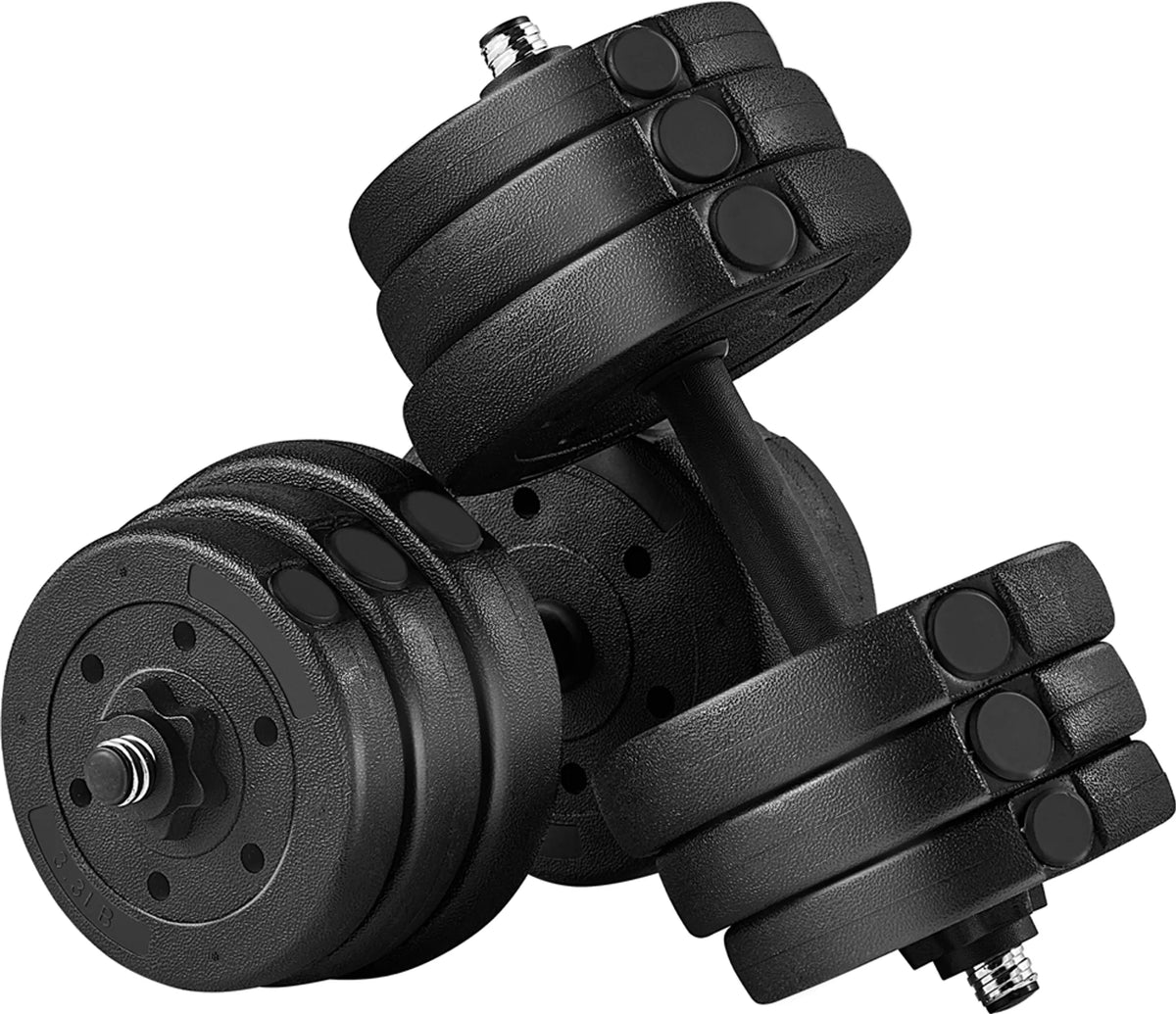 Yaheetech Dumbbellset 25 kg – Voorzien Van 12 Verstelbare Gewichtsschijven En Antislip Handgrepen En Stersluitingen – Voor Krachttraining En Spieropbouw – Zwart Kunststof Cement En Metaal – 43 x 21 x 21 cm