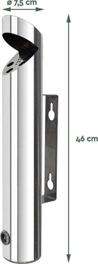 BRASQ Wandasbak RVS Asbak voor buiten met 1,7 liter inhoud - Ø7,5x(H)45 cm