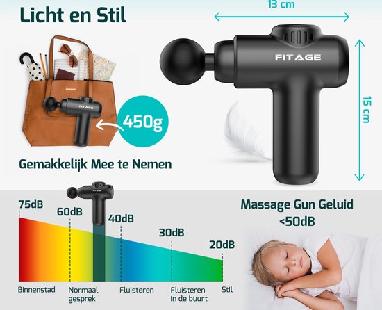 FITAGE Massage Gun Mini - 8 Opzetstukken - Professioneel Massage Apparaat - Massage Pistool 30 Standen - Massageapparaat - Massagegun