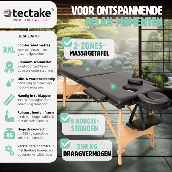 Mobiele massagetafel- bekleding 5cm - 2 Zones + draagtas zwart