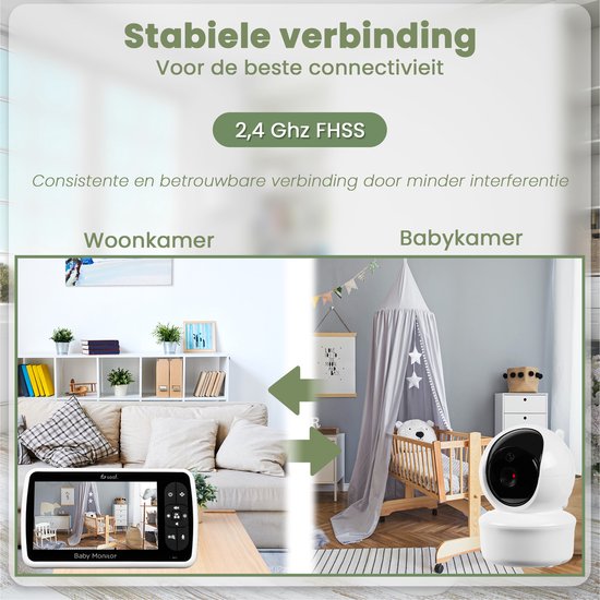 Saaf Babyfoon - Incl. Camera en Monitor - Bestuurbaar/kantelbaar - Praatfunctie - 5" Scherm