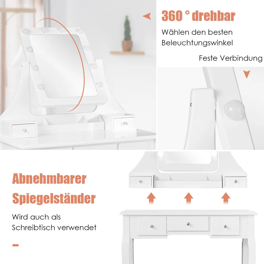 Coast ijdelheid ingesteld met rechthoekige spiegel- en ontlastingskaptafel 80 x 40 x 135,5 cm wit