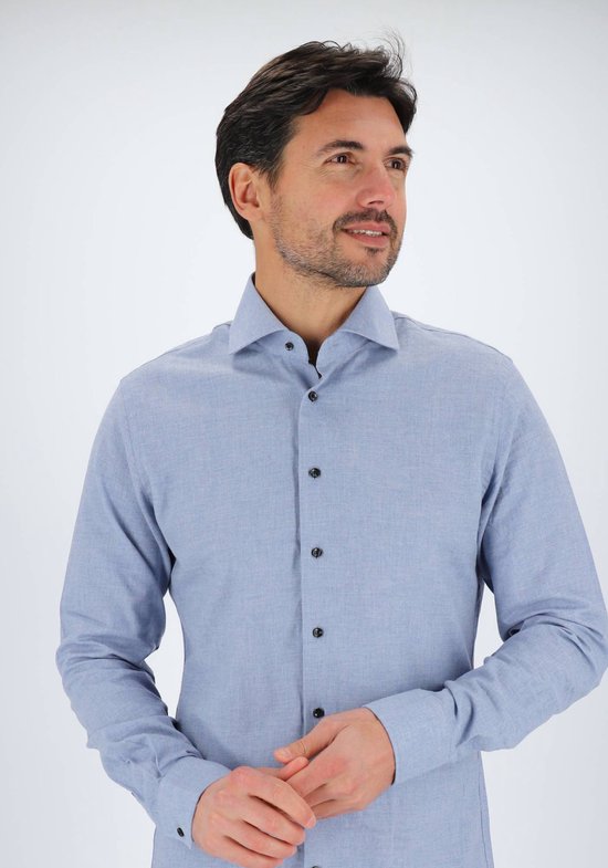 Michaelis slim fit heren overhemd - dobby - blauw - Strijkvriendelijk - Boordmaat: 39