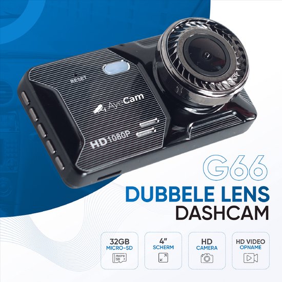 AyeCam Dashcam Pro – Dashcam voor Auto voor en Achter - FULL HD & Nachtvisie – G-Sensor - Incl. 32GB SD