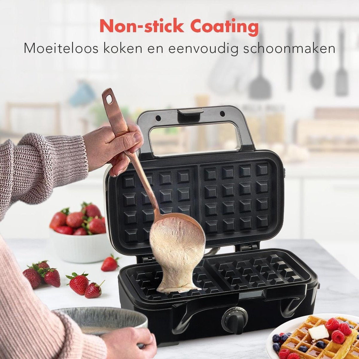 KitchenBrothers 3-in-1 Wafelijzer - Tosti Apparaat - Contact Grill - Verwisselbare Platen - RVS